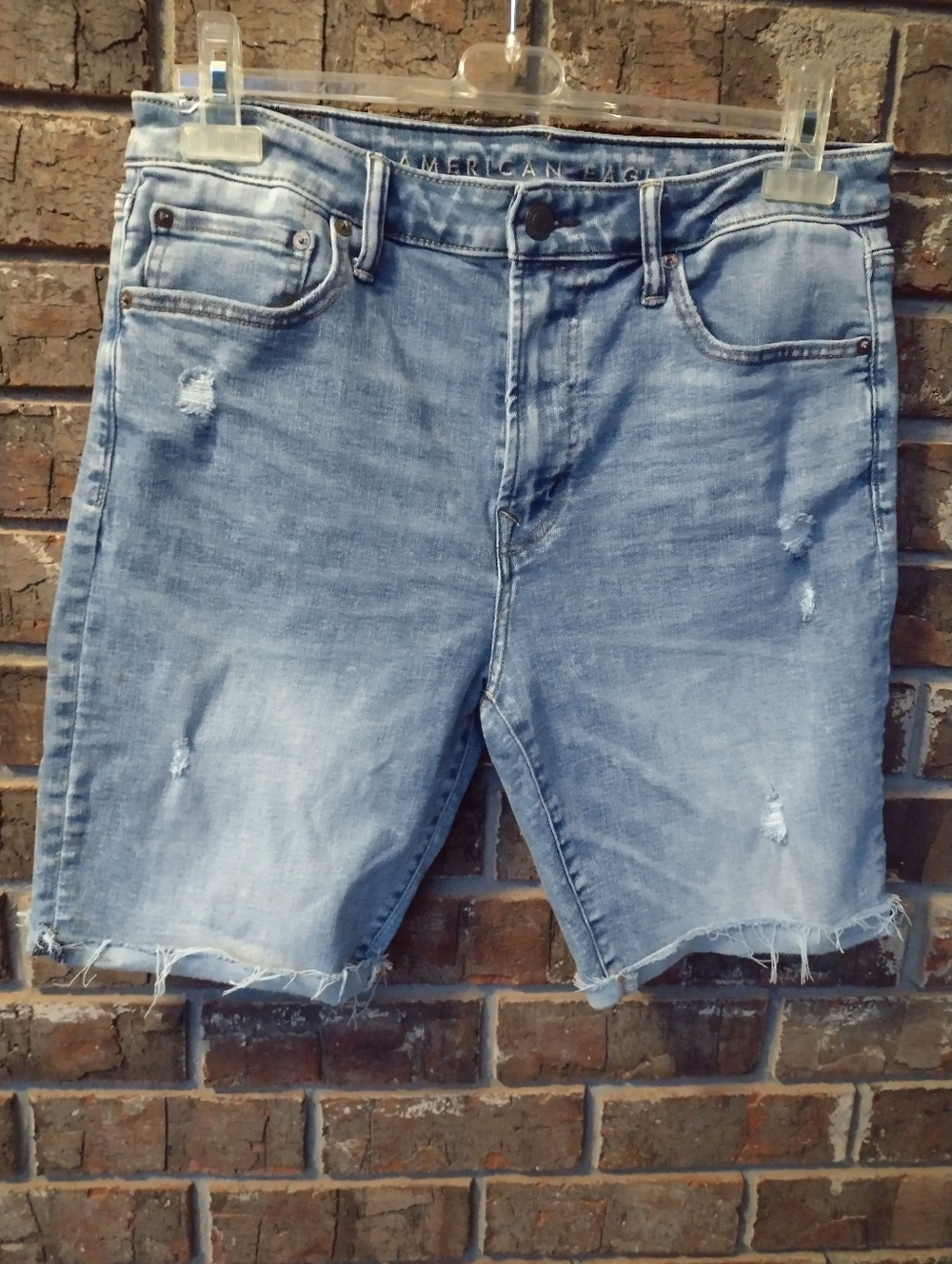 American Eagle Blue Jean Shorts Mens Sz 33 Next Level Airflex Distressed Cut Off